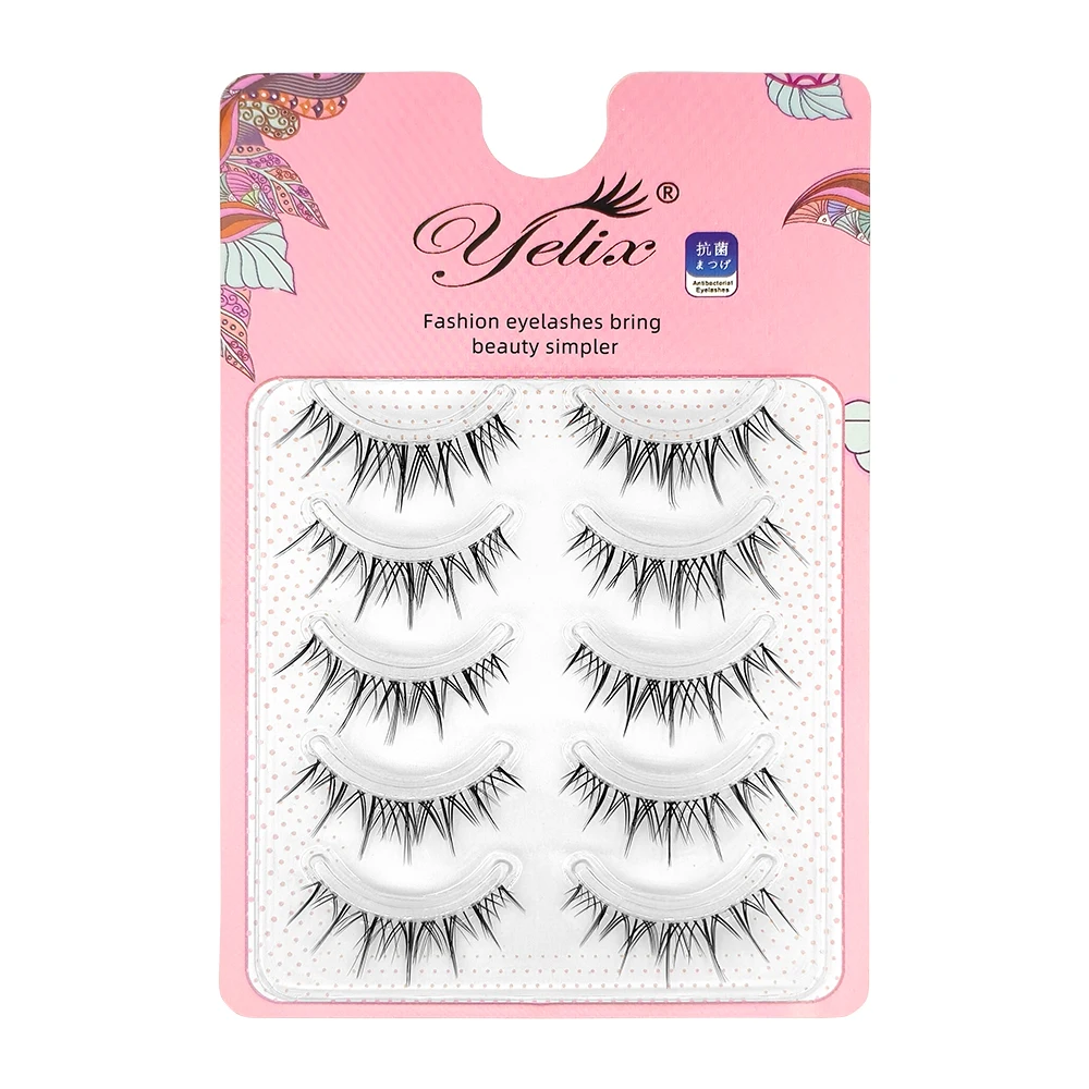 Yelix Half Lashes 5 Pairs Natural Mink Eye Lashes Fake Eyelashes Full Strip Lashes For DIY Korean Make Up