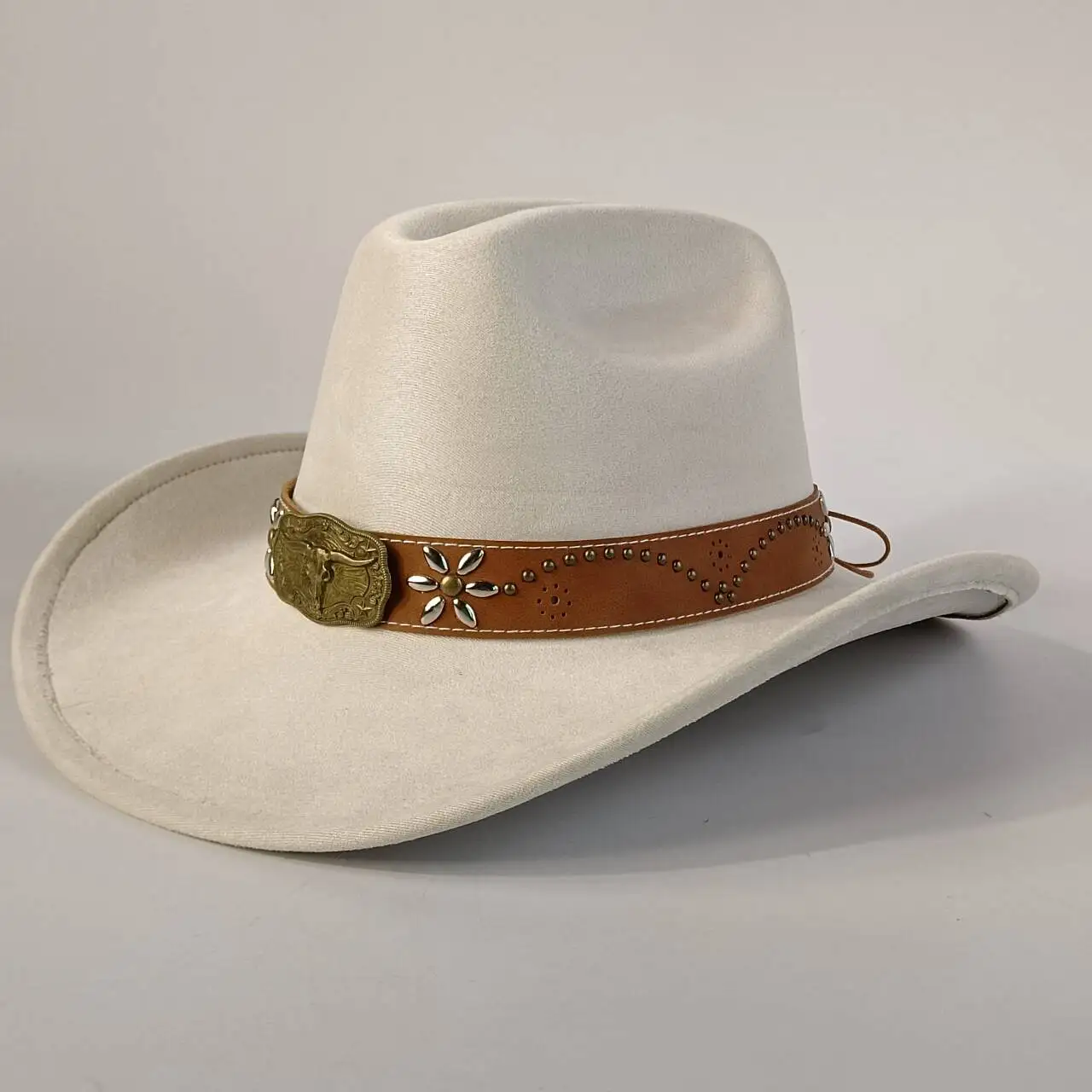 

Suede cowboy hat stylish men's and women's fedora diamond belt suede Panama hat suitable for outdoor holidays and parties.