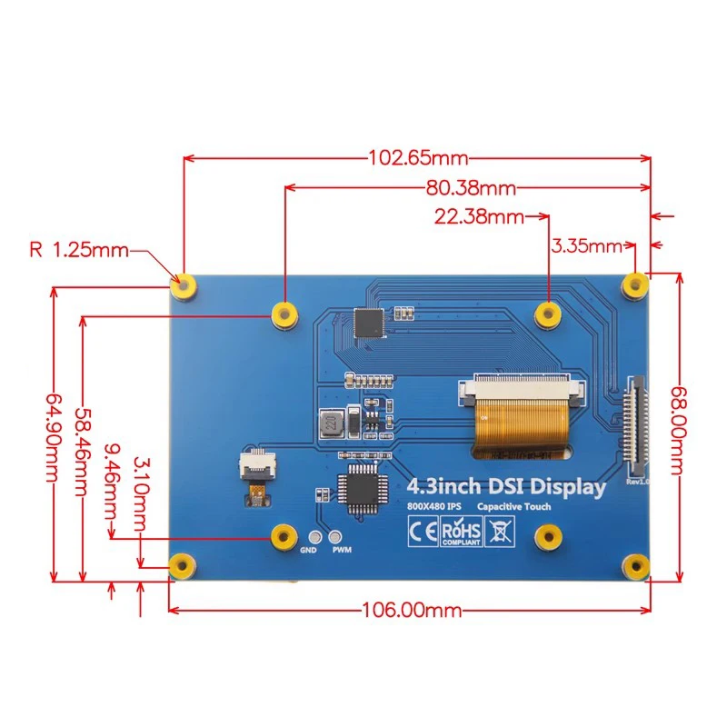 4.3 Inch4.3 "800*480 MIPI DSI IPS TFT หน้าจอสัมผัสแบบ Capacitive สำหรับราสเบอร์รี่ Pi รองรับ raspbi/ubuntu/kali/ Win10