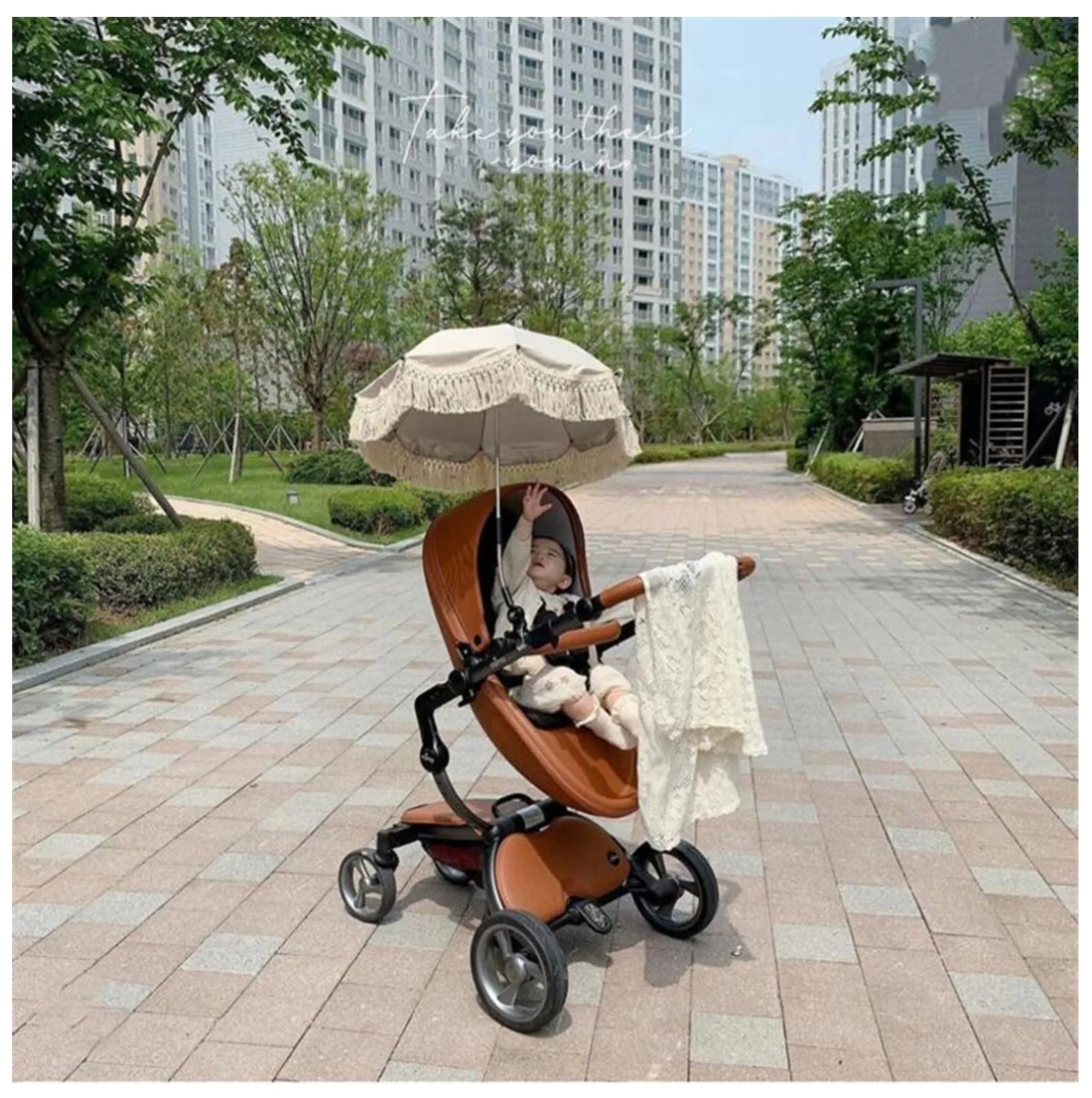 Tassel lace children\'s Umbrella Stroller outdoor sunshade umbrella Baby Beach anti UV umbrella