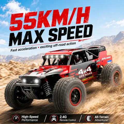 ZNLYRION RC Araba Monster SG202MAX Ölçek 1:16 Kamyon 4WD Fırçasız 55KM/S 2.4G Uzaktan Kumandalı Off-Road Araba, Erkek Çocuklar ve Yetişkinler için LED Işıklı