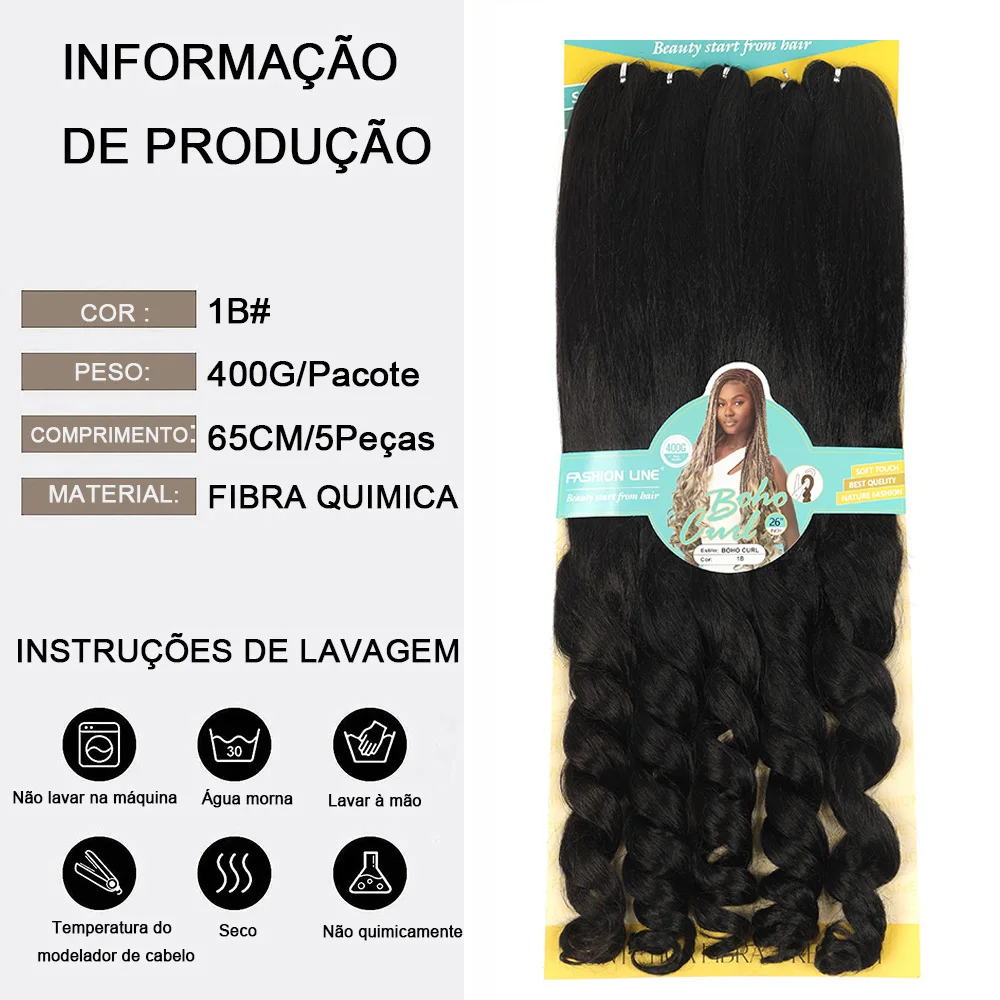 Cabelo جامبو بوهو الضفيرة الضفائر الفرنسية الفقرة الكروشيه الضفائر Cabelo جامبو Cacheado Fibra Orgânica de Alta Qualidade 400 جرام 65 سنتيمتر بوهو #2