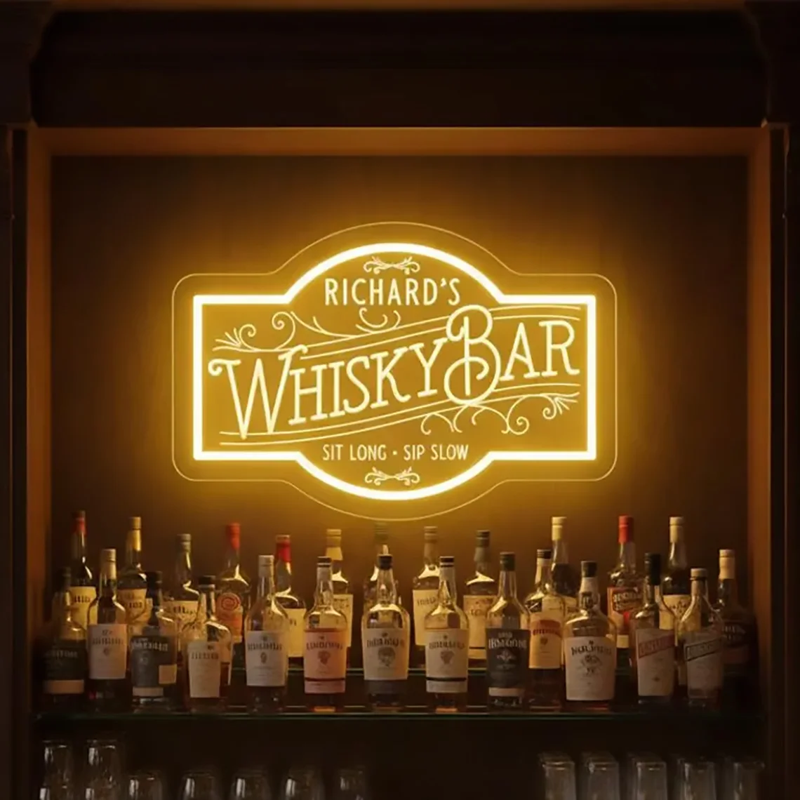 Personalized Name Whisky Bar Neon Sign Man Cave Decor
