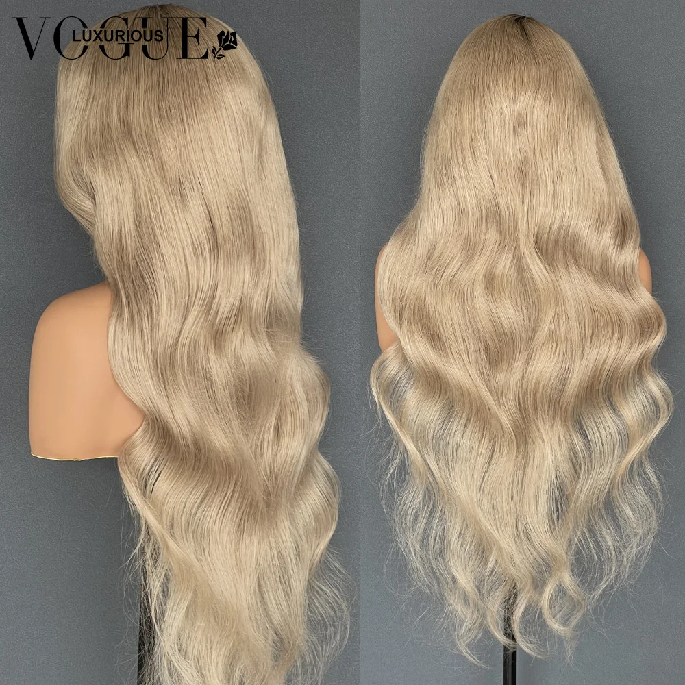 Ombre Highlight Brown Roots Ash Blonde Wigs Human Hair 13x4 Body Wave Ultra Thin Lace Colored Blonde Wig for Women 180% Density