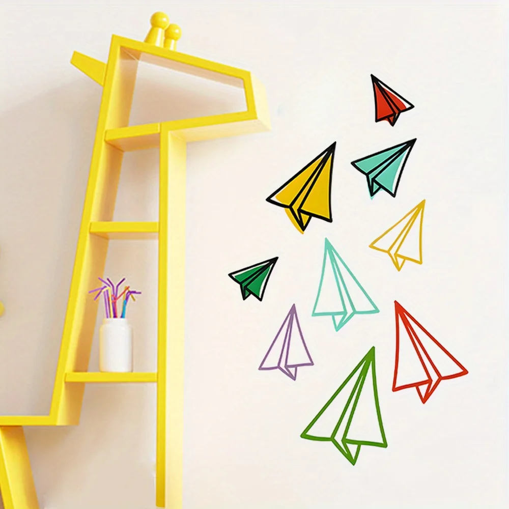 1 adhesivo decorativo de pared con diseño de avión de papel de colores vibrantes, autoadhesivo de PVC para decoración del hogar, adecuado para salas de estudio, armarios, salas de estar, dormitorios, comedores, baños, entradas, puertas y ventanas, y decoración de paredes, crea fácilmente un espacio cálido y divertido, un regalo creativo y pensativo para familiares, amigos y seres queridos.