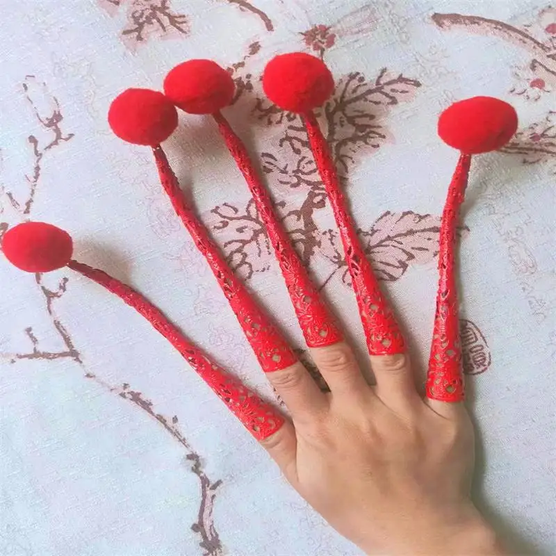 5 PCS Peacock Couple Dance Chinese Ultra Long Nails Cover Red Ball Decor 18/15CM Costume Prop