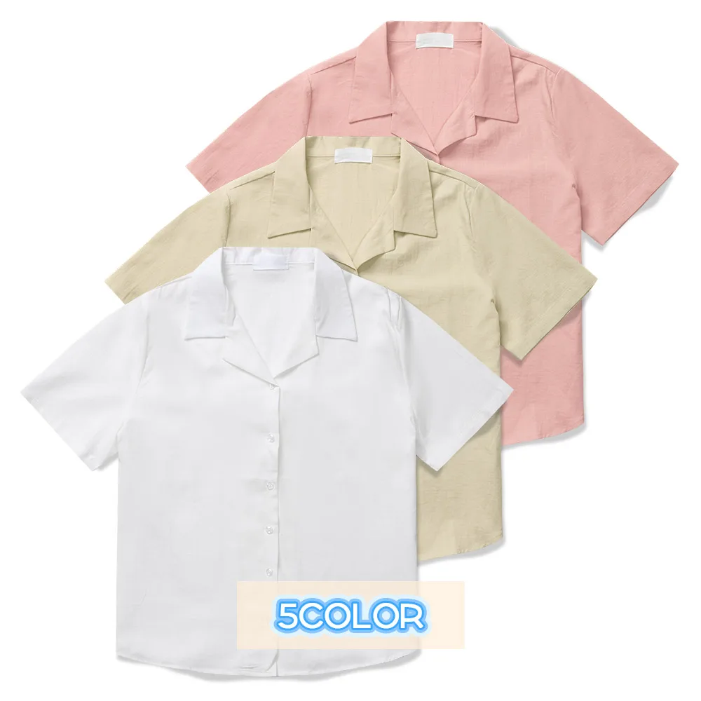 Summer Thin Cotton Linen Shirt Blouses Korean Style Single Color Linen Blouses Casual