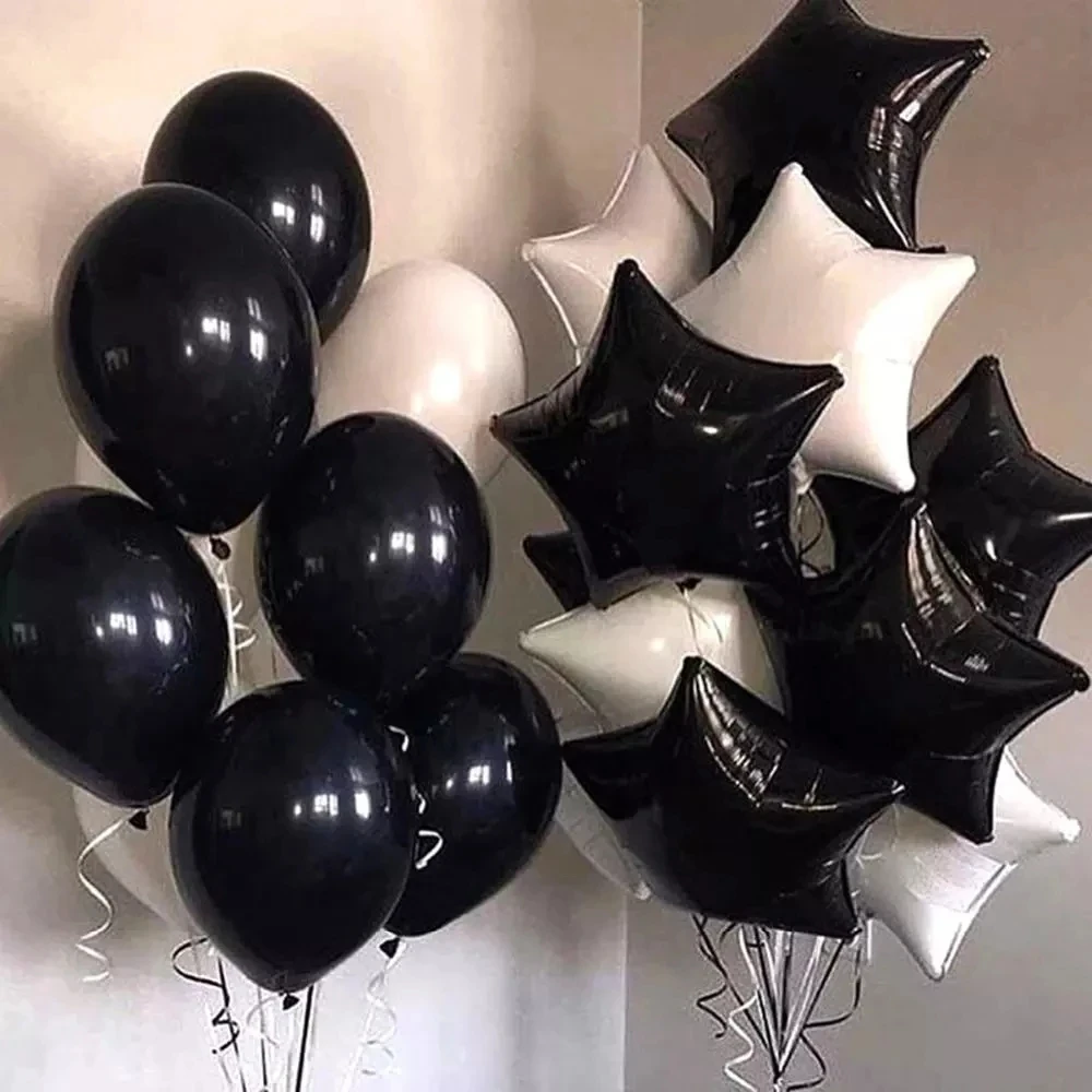 22 stücke Schwarz Weiß Stern Folie Helium Ballons Hochzeit Geburtstag Party Dekoration Baby Dusche Kinder Spielzeug Latex Luft Globos Liefert