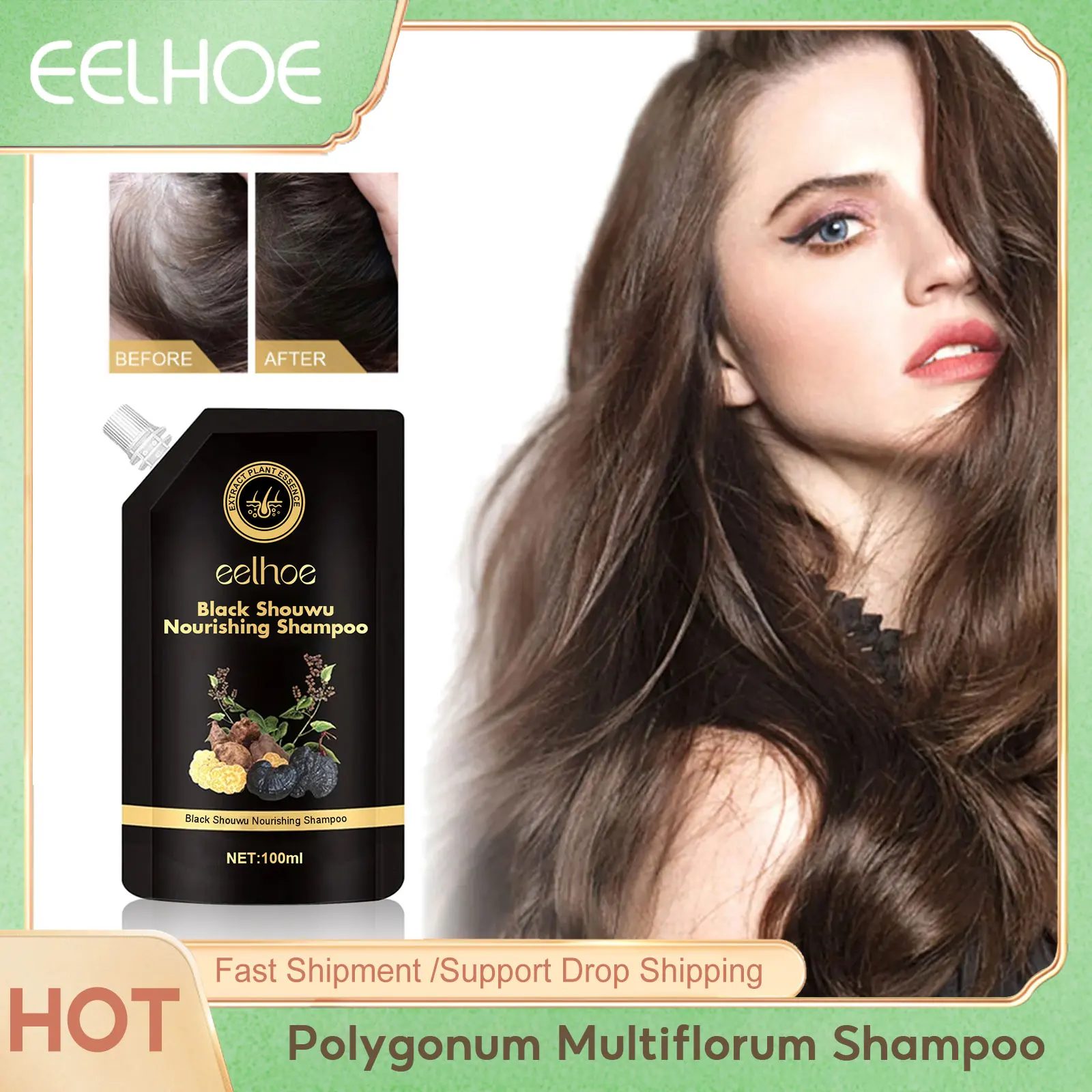 

Polygonum Multiflorum Shampoo White To Black Oil Control Anti Gray Relieve Scalp Itching Deep Moisturizing Hair Darkening Care