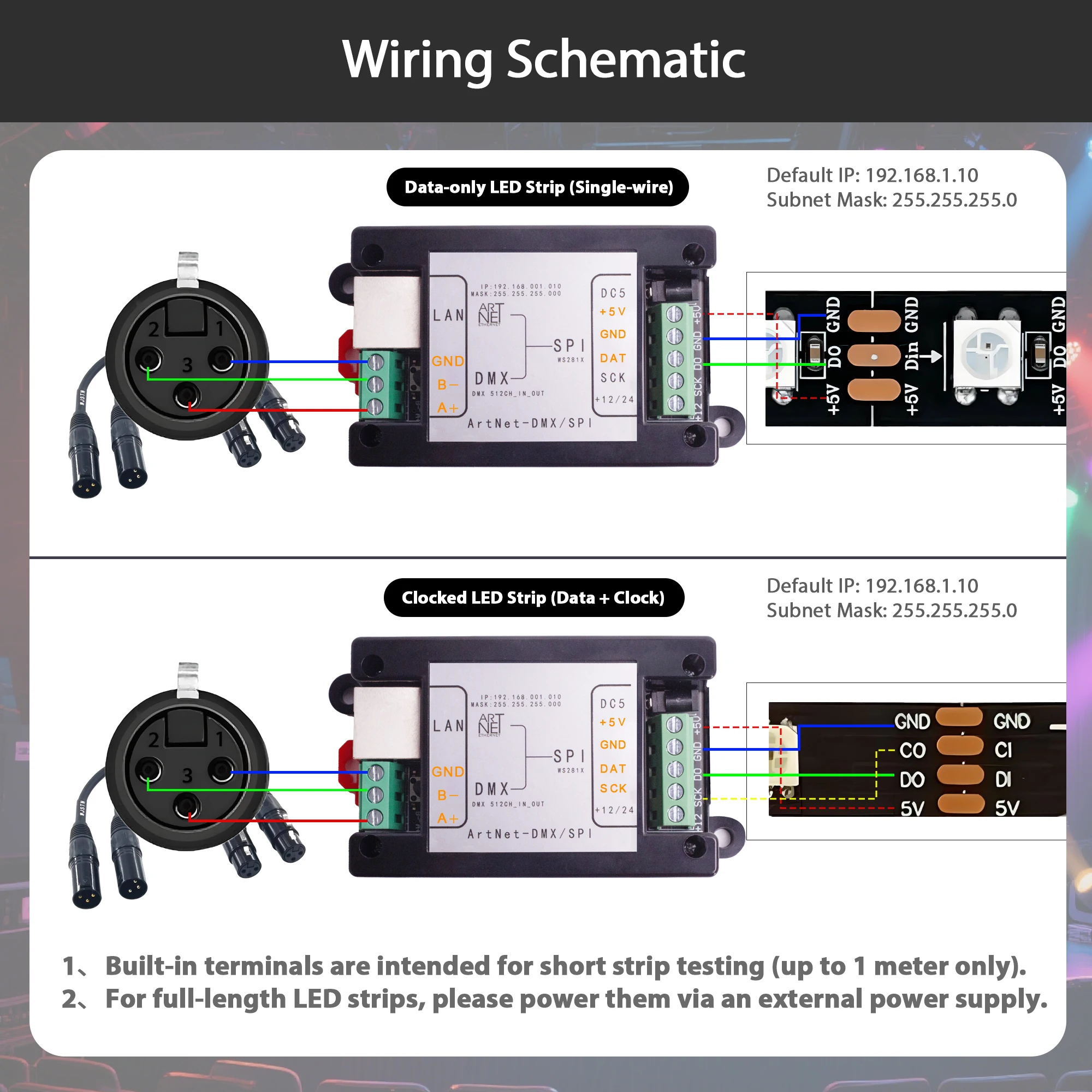 Controlador LED Pknight Art-Net para DMX/SPI, firmware WLED, web configurável, suporta 512 canais DMX ou 2048 SPI