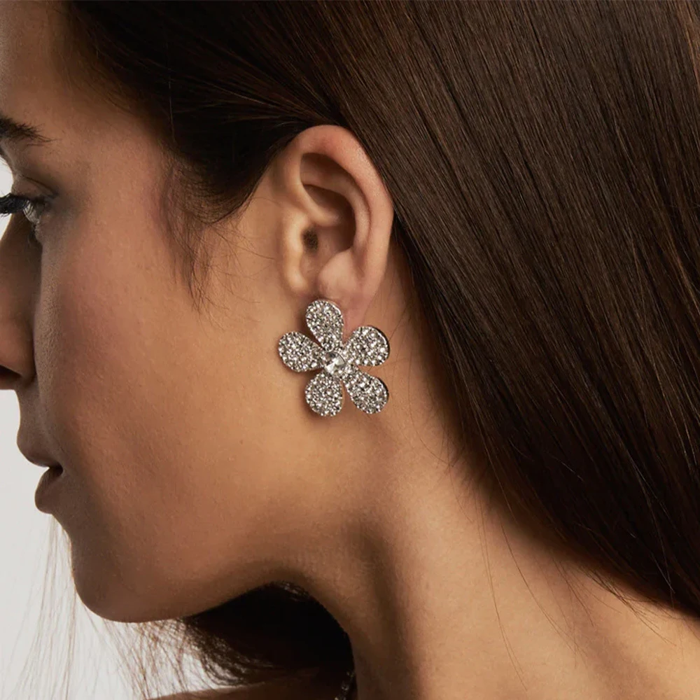 

Stonefans Fashion Floral Rhinestone Stud Earrings for Woman Elegant Party Jewelry Sparkling Crystal Earrings Bridal Accessories