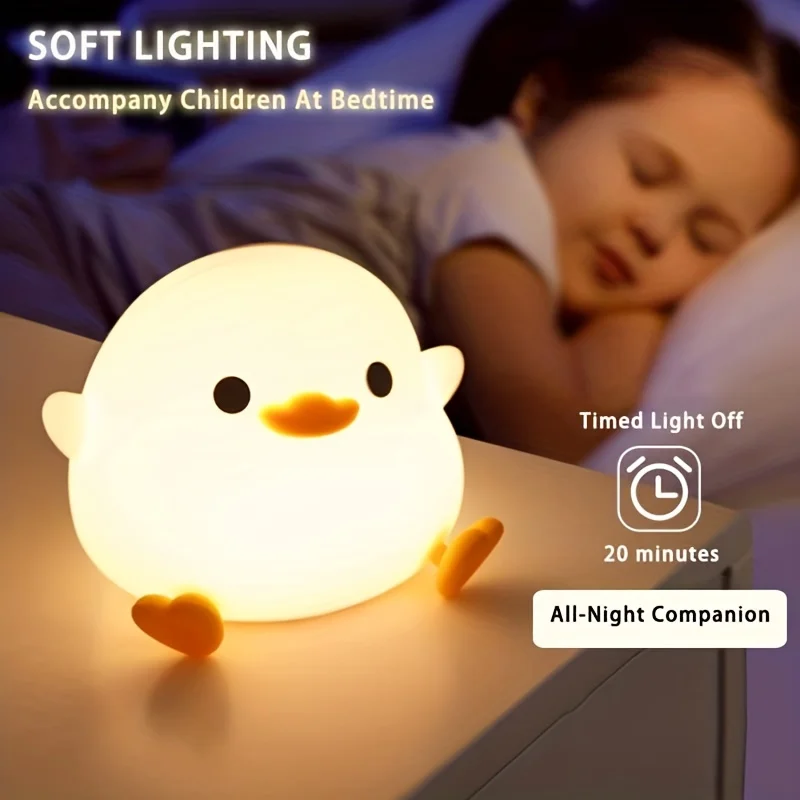 Lampe de Nuit LED en Forme de Canard Mignon en Silicone pour Enfant, Capteur Tactile, Rechargeable par USB, Cadeaux d'Anniversaire