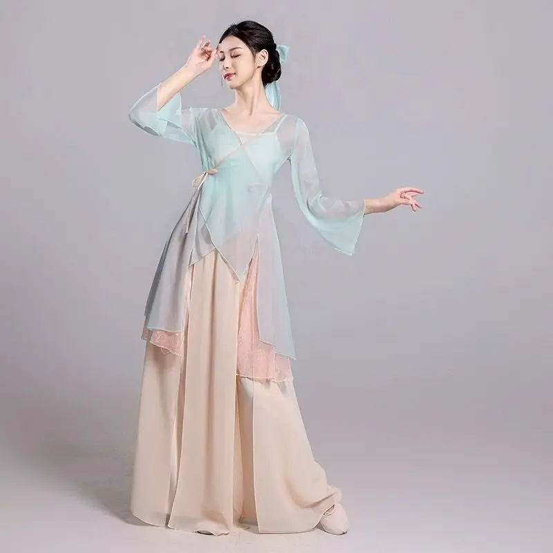 Chinese Style Dance Dress Women Classical Dancer Performance Costumes Practice Clothes Green Chinese Dance Costume Plus Size 2XL