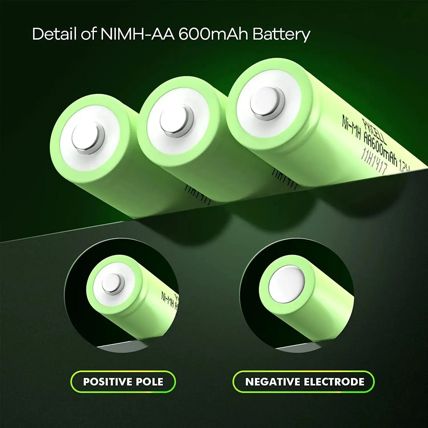 PKCELL 24-Count 1.2v AA Ni-MH Rechargeable Battery Double A 600mAh 1.2V Pre-Charged Ni-MH Batteries for Solar Lights