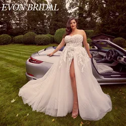 EVON BRIDAL Übergröße Herz-Ausschnitt Ärmel Brautkleid Seite Split Applikation Brautkleid TüllEvon Braut Overs ize Schatz Ärmel Hochzeits kleid Seite Split Applique Brautkleid Tüll A-Linie Vestido de Novia Talla Grande