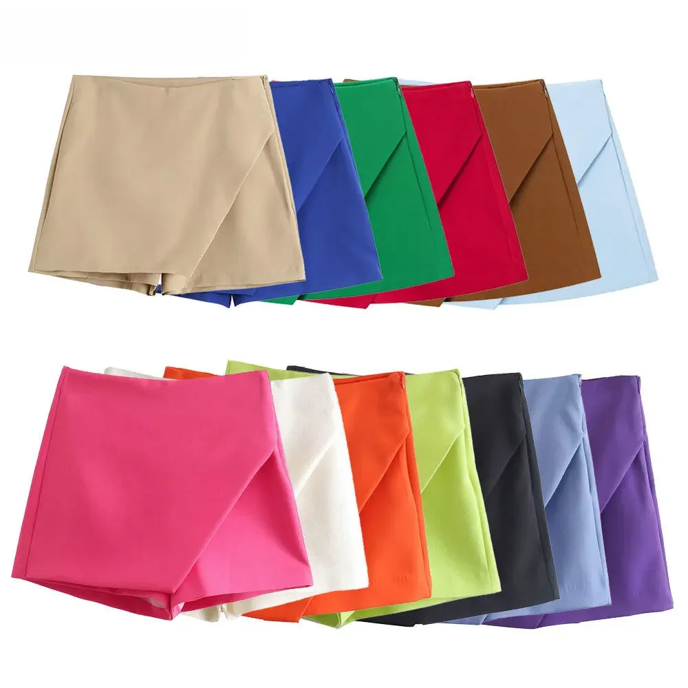 DUOPERI moda damska wiosna lato solidna wielokolorowa asymetryczna spódnica stylowe spodenki eleganckie eleganckie kobiece krótkie spodenki na co dzień — 2