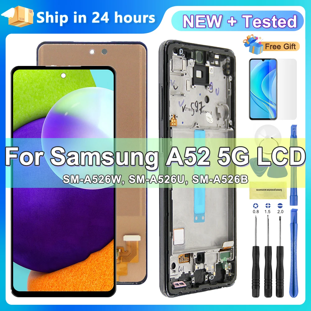 Test Screen for Samsung A52 With Frame, LCD Display for Samsung A52 5G A526 A526B Touch Screen Digital Assembly Replacement