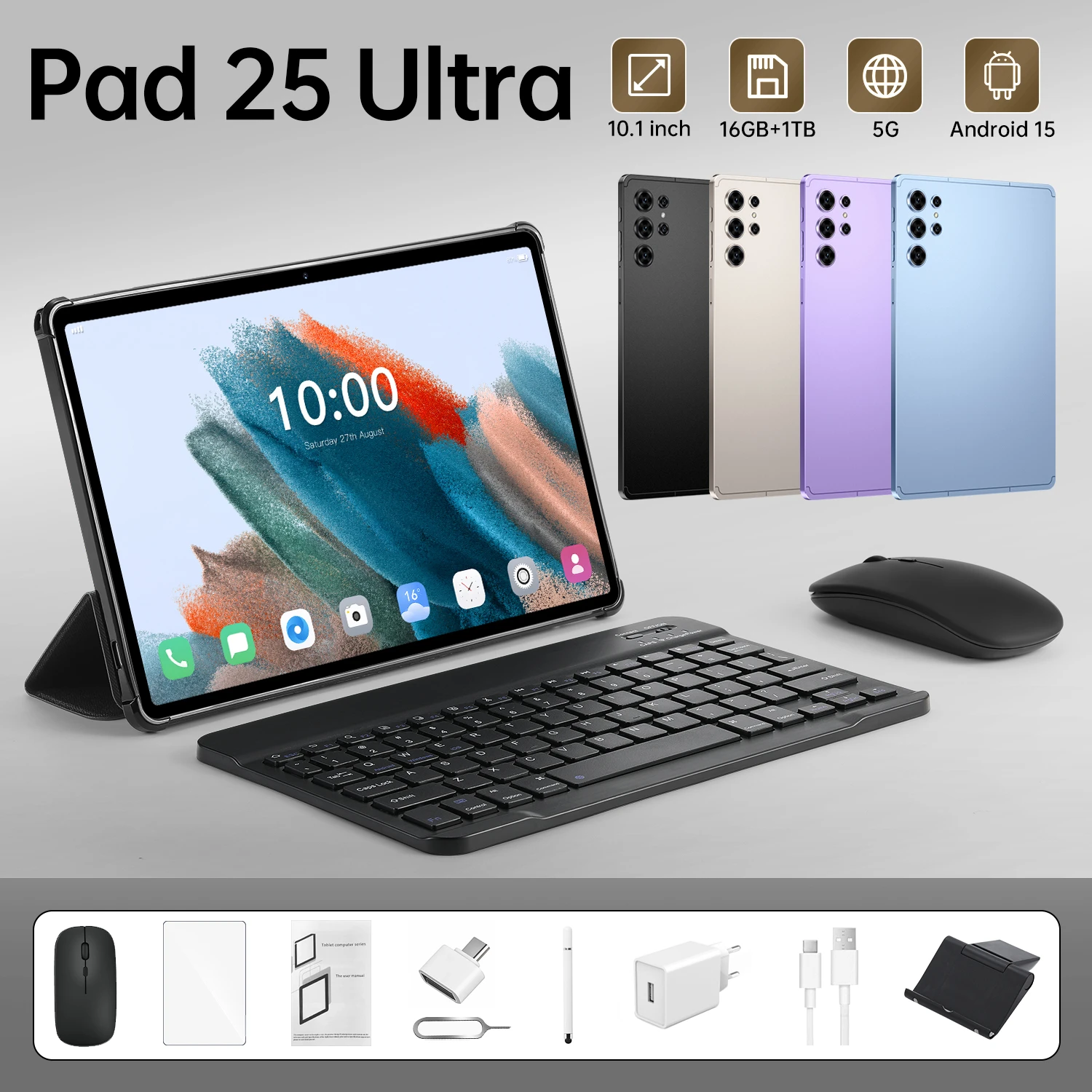 

2026 NEW Pad 25 Ultra Tablet 10.1" HD Screen Snapdragon 8 Gen3 Android 15.0 16GB RAM 1TB ROM 5G Dual SIM 1