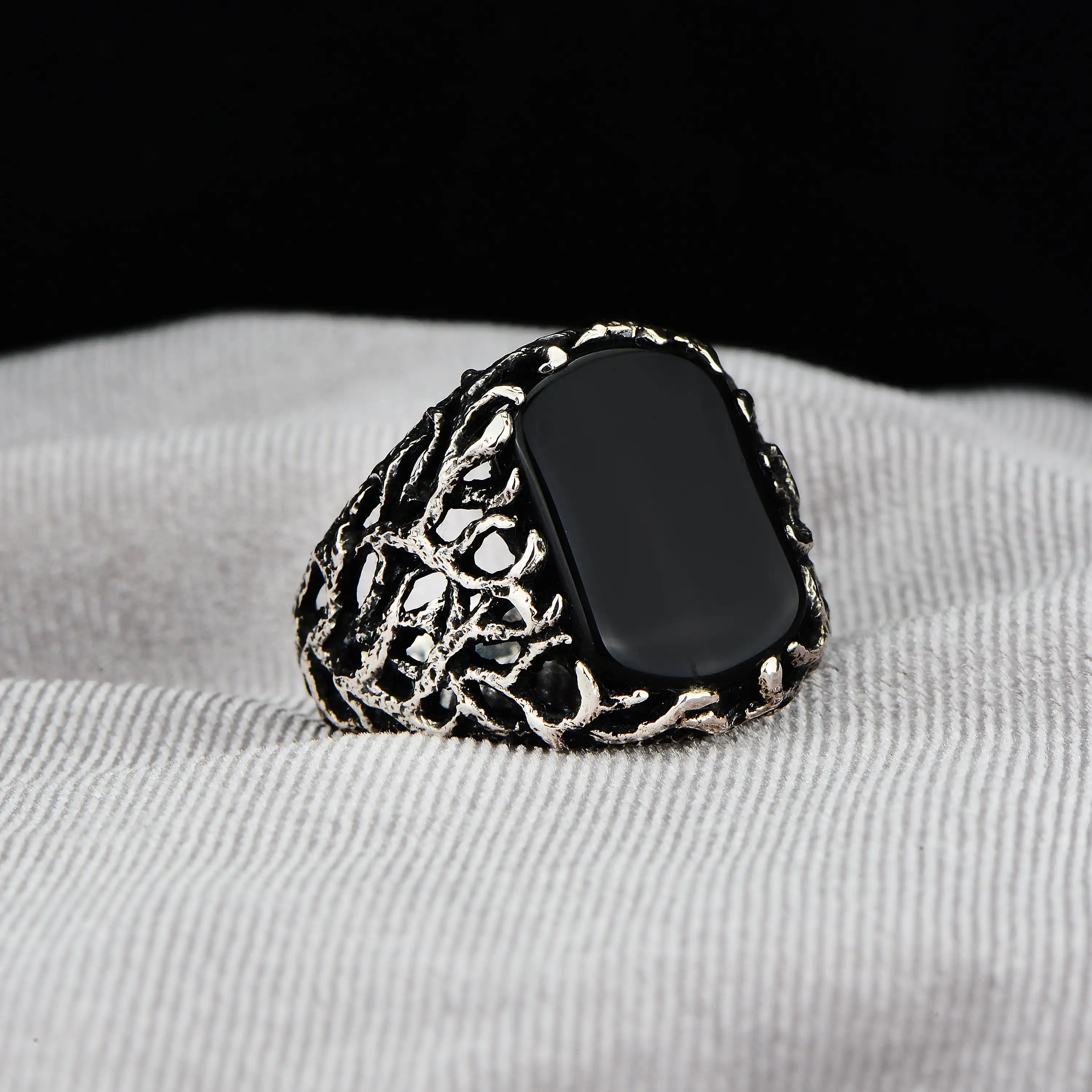 

Silver Tree Of Life Ring, Black Onyx Ring, Tree Root Model Ring, Onyx Signet Ring, 925k Silver