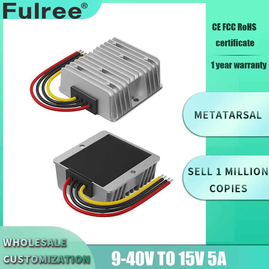 15V to 15V 9-40V to 15V 5A Power Converter Regulator Boost Buck DC DC Voltage Stabilizer Transformer Step-up Down for Cars Solar