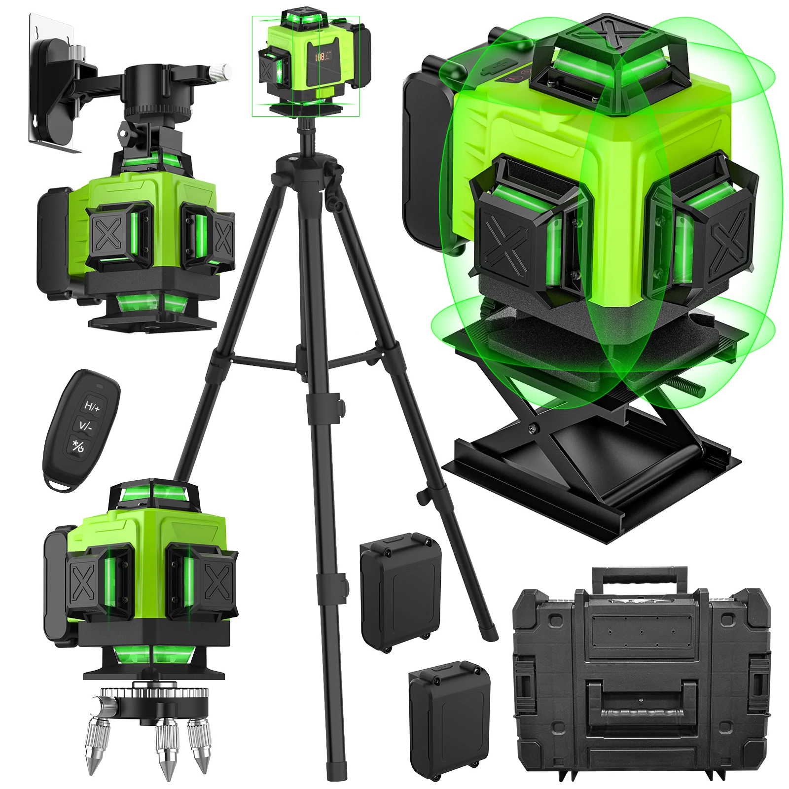 Laser Level 4D 16 Linien 4 x 360 °   Laser-Nivelliergerät mit selbstnivellierender Funktion und 1 m höhenverstellbarem Stativ