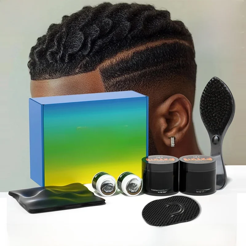 7 sztuk / zestaw Prezenty z grzebieniem i jedwabistym Durag 360 Deep Waves Control Hair Oil Sport Strong Hold Falisty żel do włosów dla mężczyzn — zdjęcie 2