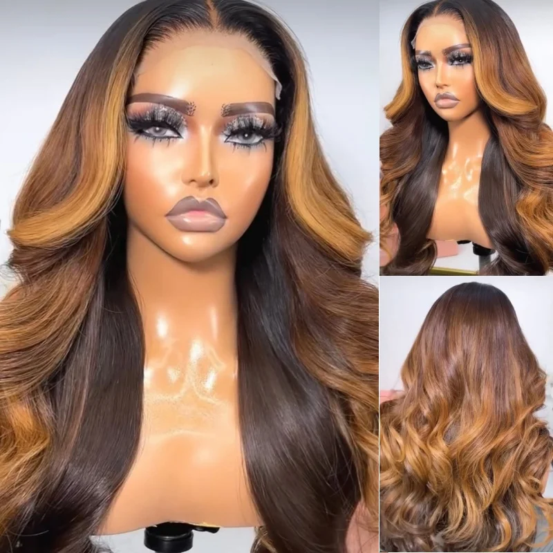

LothoeyHighlight Highlight Brown 13x6 Lace Frontal Wig 100% Human Hair Wig13X4 Lace Front Wigs For Women Body Wave Glueless