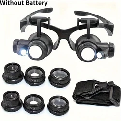 Head-Worn Magnifying Glass with LED Light, with Interchangeable Lenses, for Reading, Jewelry Work, Watch Repair