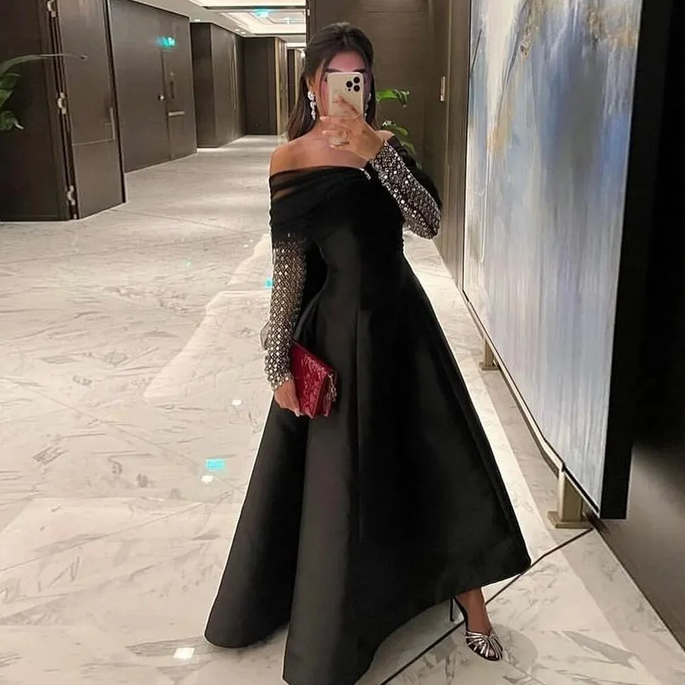 15824# Elegant Dubai Off Shoulder Sequined Lace Evening Dresses For Women High Low Wedding Luxury  Arabic Formal Party Gown