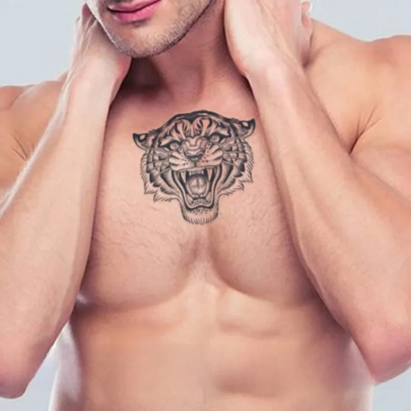 Durable Waterproof One to Two Weeks Temporary Tattoo Sticker Tiger Head Simulation Non-Reflective Fake Tattoo Arm Chest