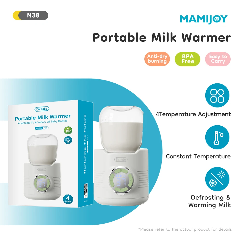 Calentador de biberones portátil MAMIJOY N38, pantalla LED ajustable de 4 engranajes, previene quemaduras en seco, interfaz tpye-c para biberones de varias marcas