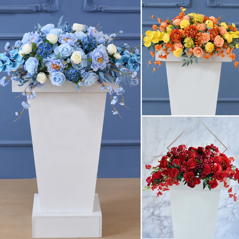 Podium silk flower simulation flower art, New podium flower, wedding master desk, business speech, conference table flower arran