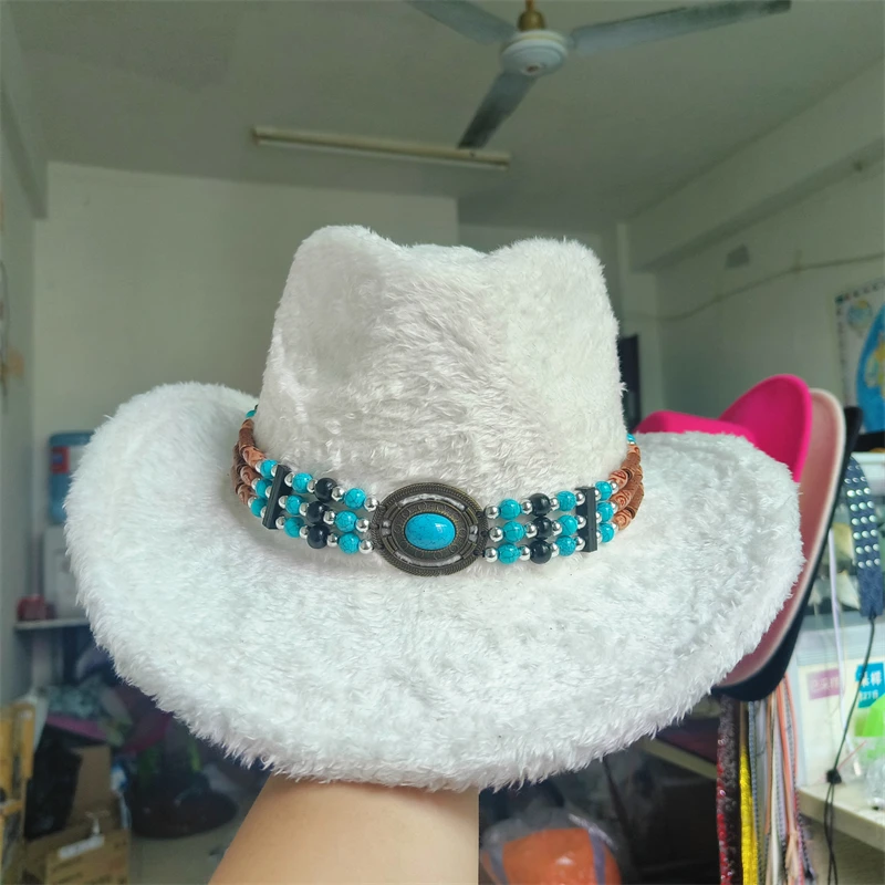 New Vintage Western Cowboy Hat For Men Faux Rabbit Fur cowboy hat Ethnic winter cowboy hat Sombrero Hombre Caps sombrero vaquero