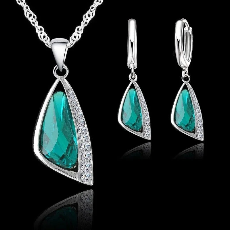 Promocja 925 Sterling Silver Color Zestaw biżuterii Geometryczny austriacki kryształ Rhinestone Naszyjnik Kolczyk Kobiety Ślub Zaręczyny — zdjęcie 2