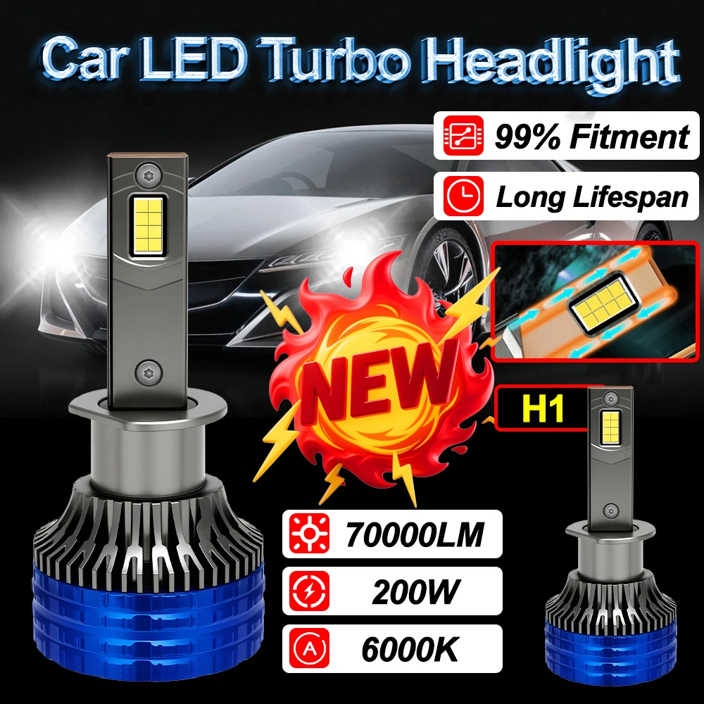 

2X H1 H4 H7 H11 9005 9006 Led Headlight Ampoule 70000LM High Quality 200W Canbus 6000K Easy To Install Headlamp Long Lifespan