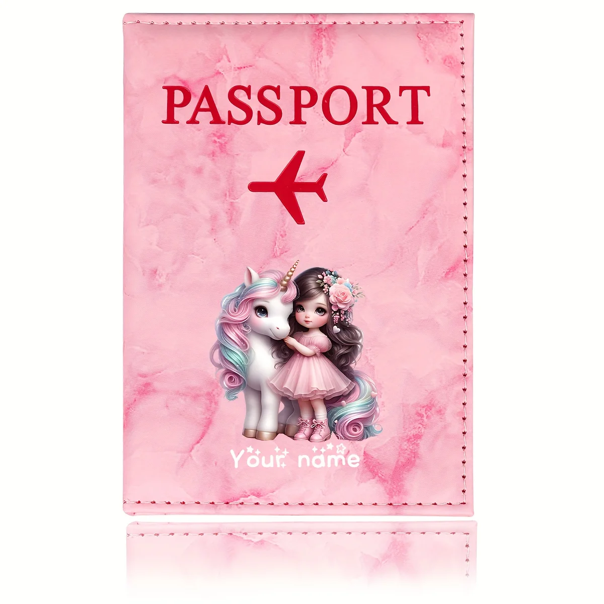 Unicorn Girl Pattern PU Passport Holder With Golden Plane Icon, Card Slot Travel Wallet Gift For Travelers Business Users view 6
