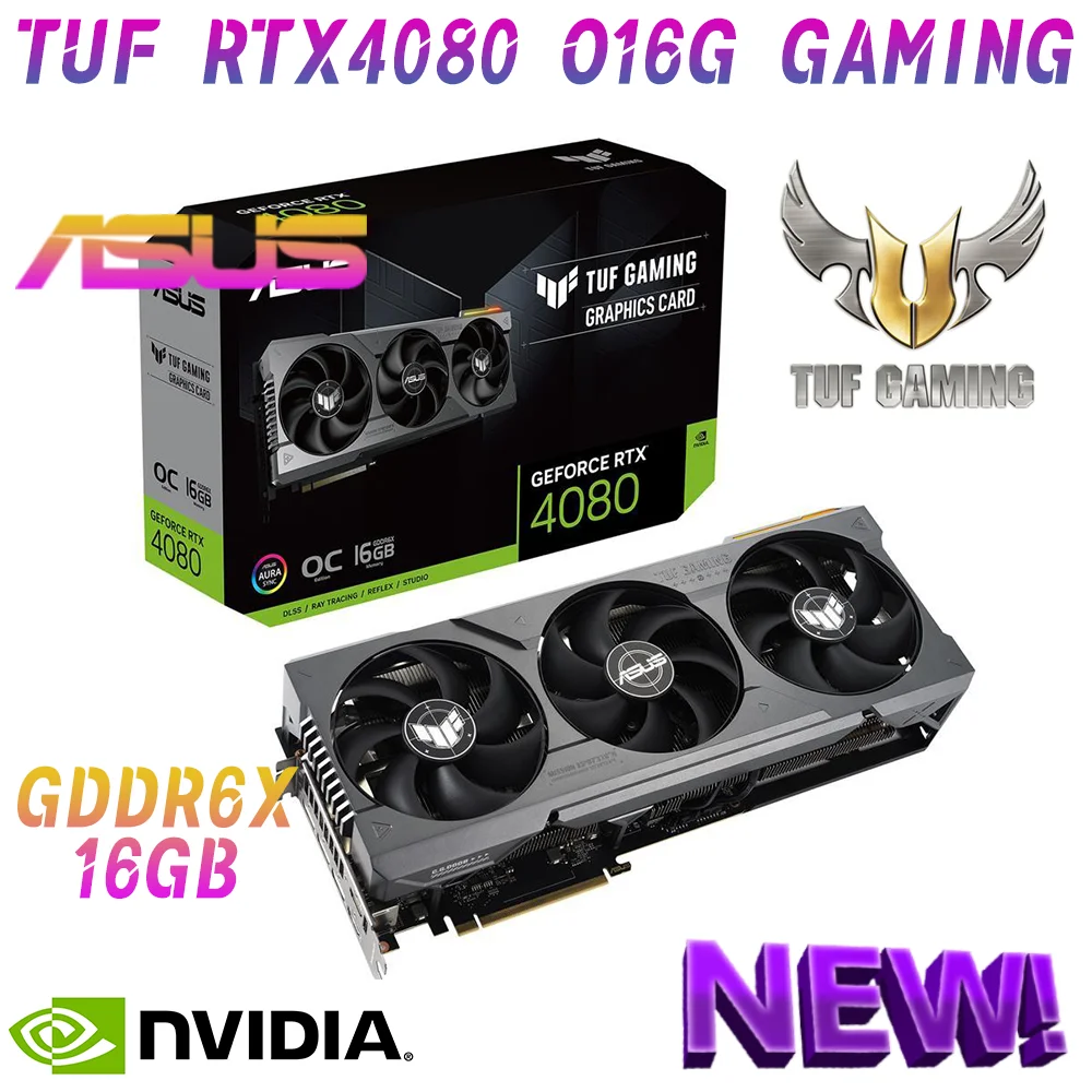 Asus novo tuf rtx 4080 o16g placa gráfica de jogos gddr6x 16gb placas de vídeo gpu 256bit nvidia rtx4080 pcie4.0 oc modo 2625 mhz CUDA Core 9728 HDMI DisplayPort suporta Intel AMD CPU Motherboard para jogos de PC