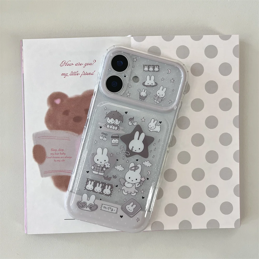 Modne, urocze etui na telefon z brokatem i króliczkiem Miffy do iPhone 17 16 15 17 Pro 16 Pro 15 Pro Max z łańcuszkiem, kawaii, odporne na wstrząsy. — zdjęcie produktu 2