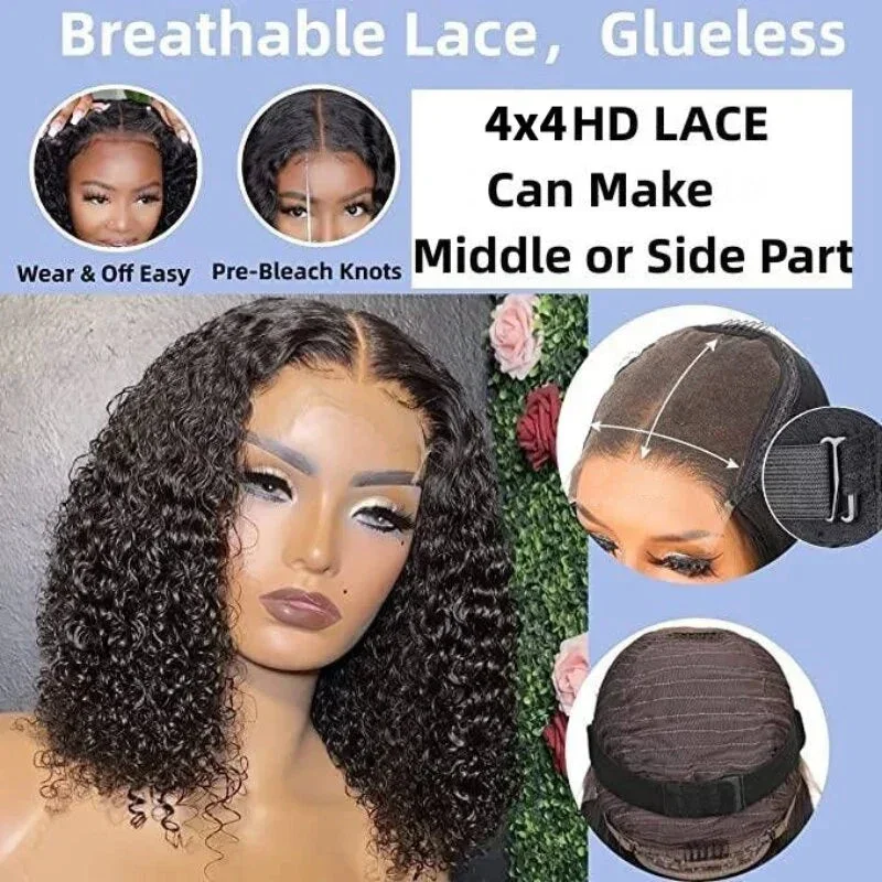 Wear And Go Glueless Wigs Human Hair Pre Cut 4x4 Short Deep Curly Bob 13x4 Lace Front Wigs For Black Women Natural Hairline Hair