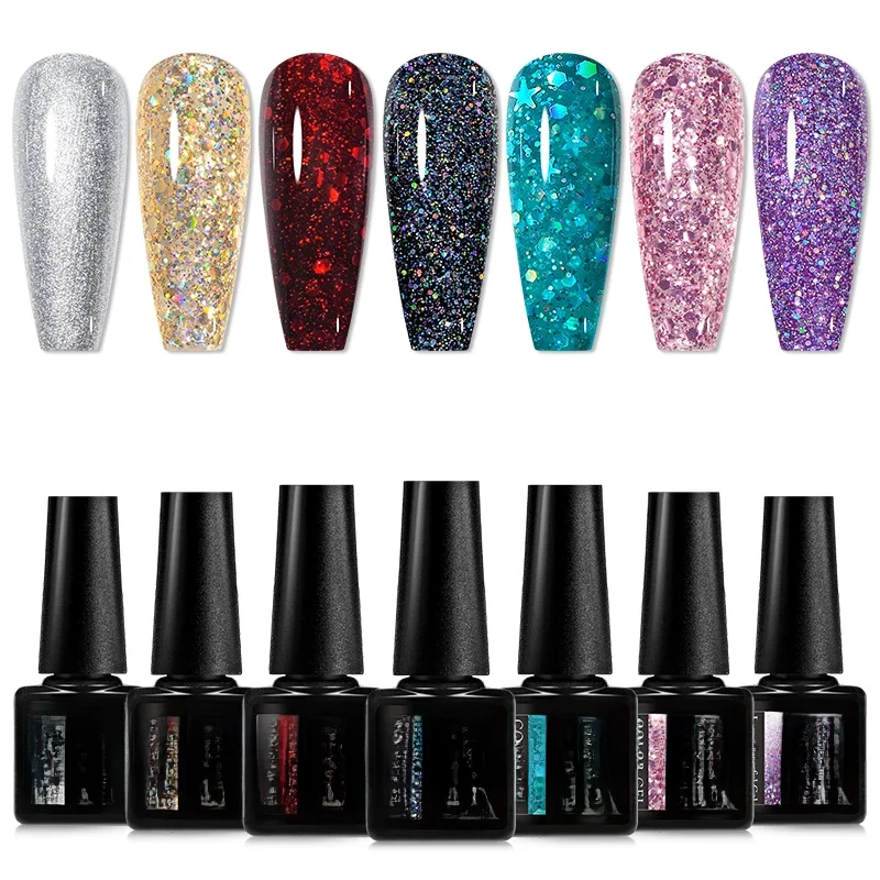 MEET ACROSS 7 pièces ensemble de vernis à ongles Gel pailleté rose nu réfléchissant tremper Kit de Gel UV vernis fournitures pour ongles manucure bricolage Design