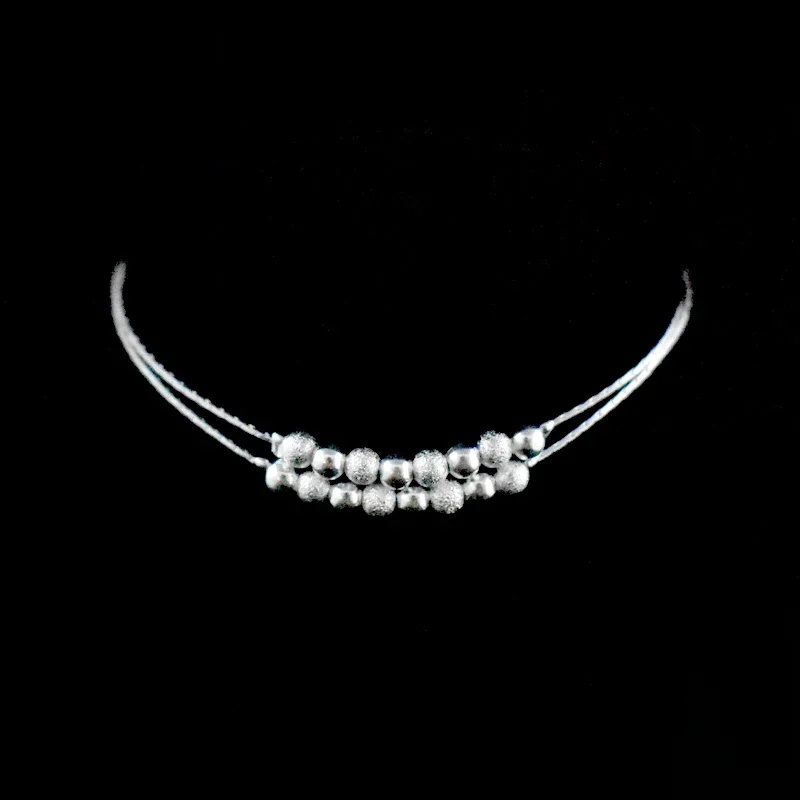 Gorąca sprzedaż Dwuwarstwowy koralik kulkowy Damska bransoletka na kostkę 925 Sterling Silver Frosted Beads Wisiorek Łańcuch na stopę Bransoletka plażowa Biżuteria — zdjęcie 2