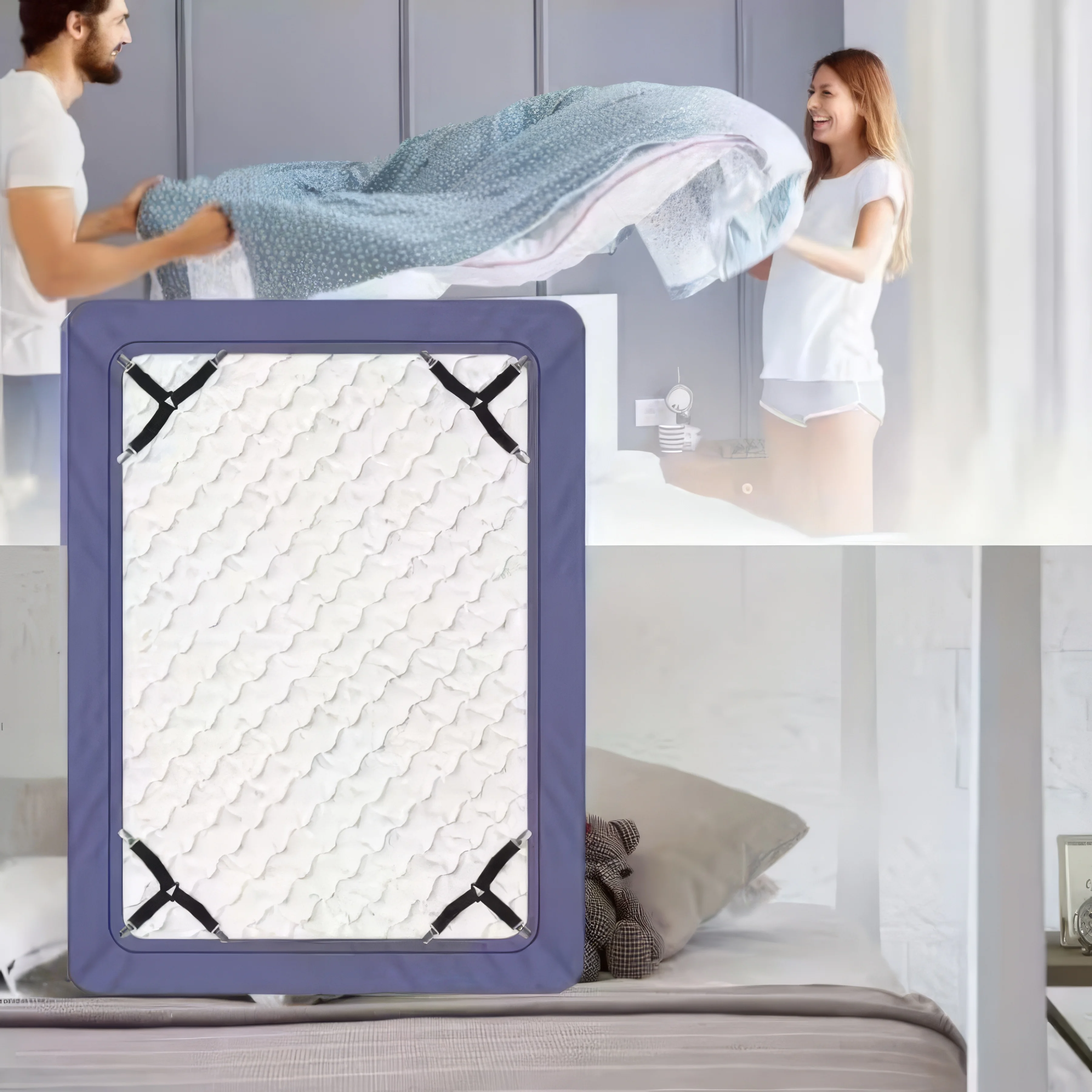 

4-угольные захваты для матраса, простая и быстрая установка, чтобы остановить скольжение матраса