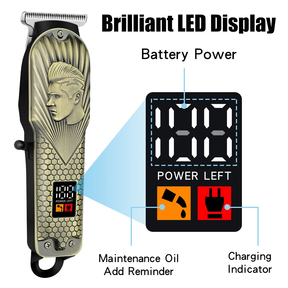 HIENA ماكينة قص الشعر البرونزية منخفضة الضوضاء ماكينة حلاقة الشعر الكهربائية للرجال USB شحن ماكينة حلاقة اللحية
