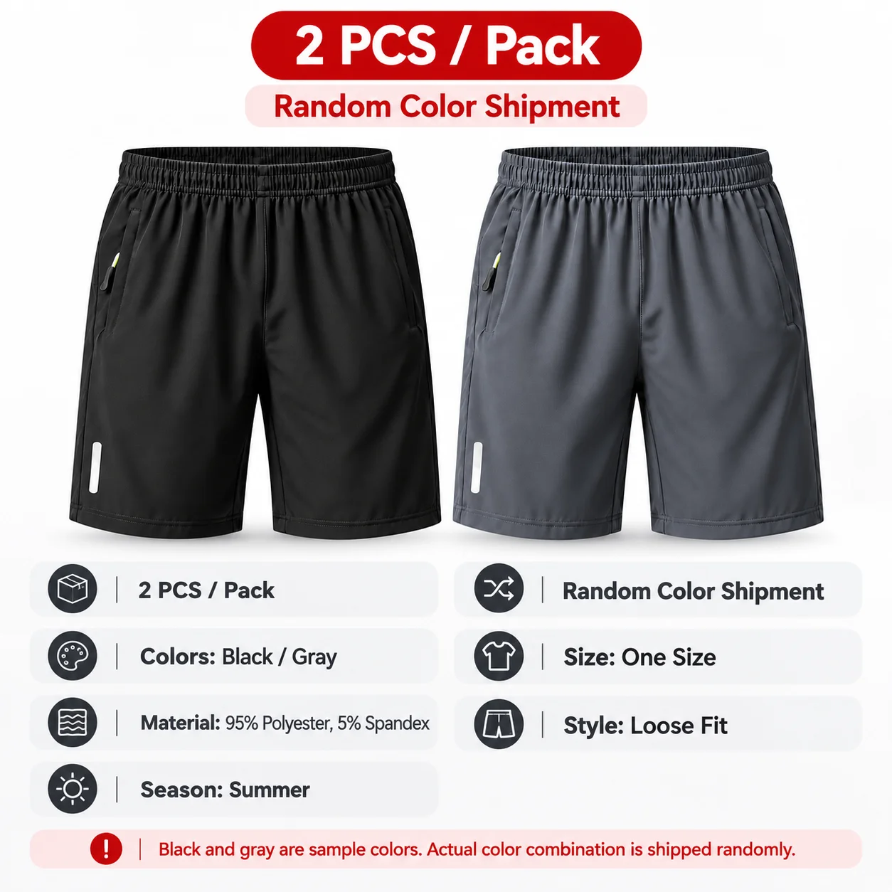 Men's 2-Pack Athletic Shorts – Lightweight Running Shorts with Zipper Pockets – Quick-Dry Sports Workout Shorts with Reflective Strips for Gym, Basketball & Casual Wear