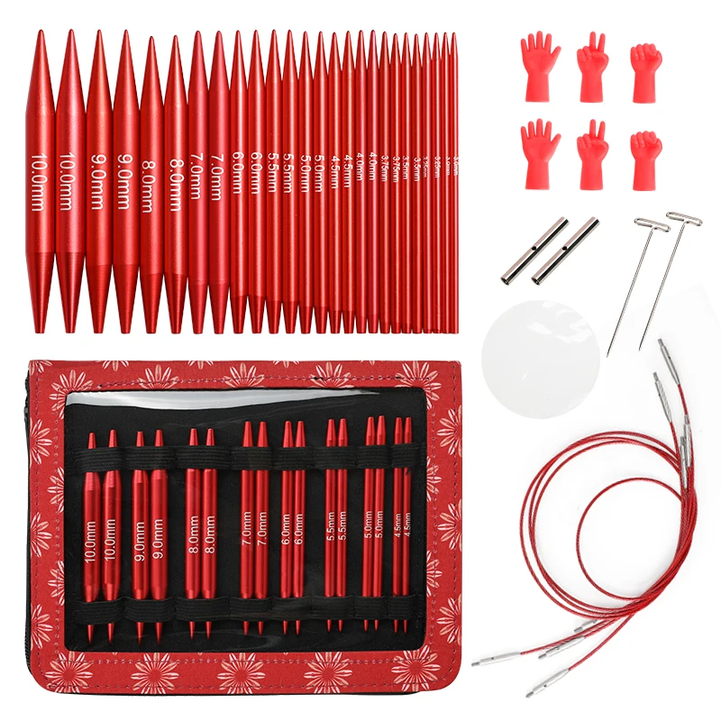 

Red High-End Detachable Aluminum Oxide Circular Needle Set - DIY Knitting Tool, Ideal Gift