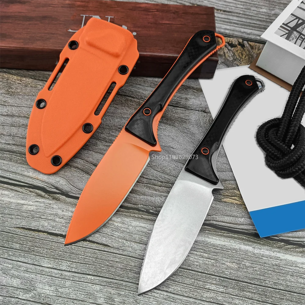 BM 15201 Altitude Fixed Blade Knife Orange DLC/Stonewashed Blade with Sheath Outdoor Survival Tactical Straight Knives Gear