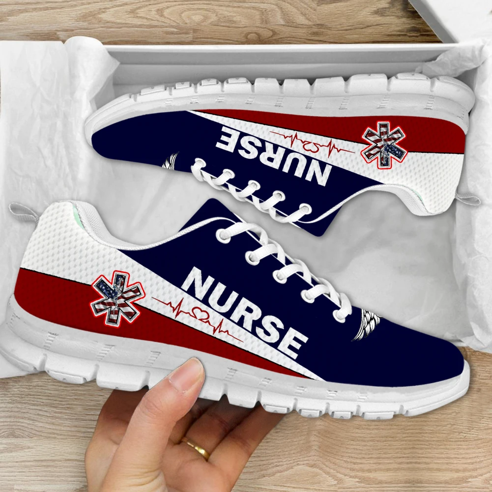 INSTANTARTS Fashion Nurse Shoes Paramedic EMT EMS Pattern Non-Slip Flat Shoes Lightweight Comfort Walking Sneakers Zapatos Mujer