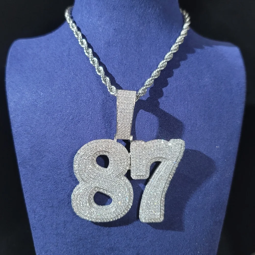 Custom Two-Color Big Letter&Numbers Covered CZ Pendant With 13MM Cuban Chain Iced Out Necklace Jewelry For Him Birthday Gifts