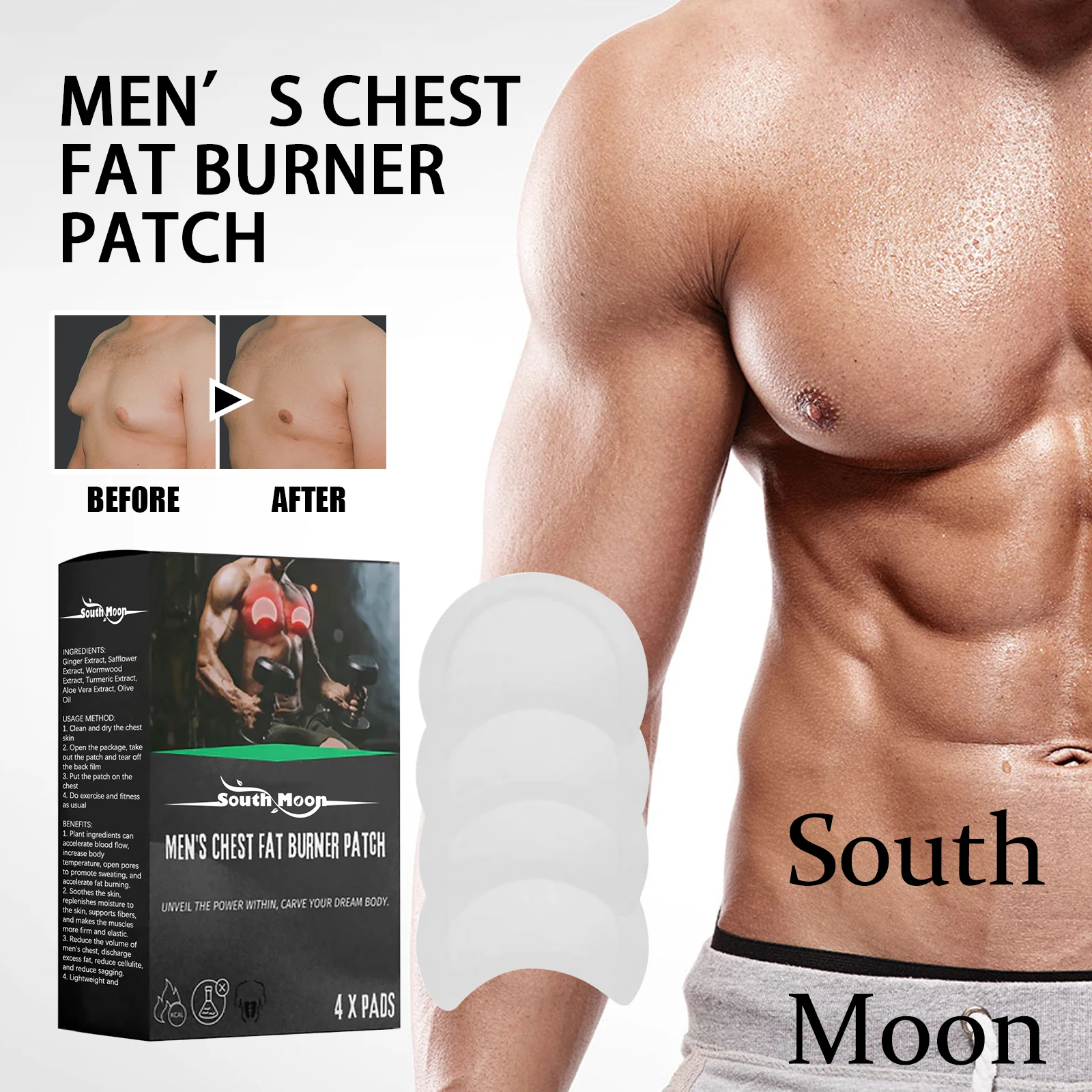 

South Moon Men Breast Care Patch Reduce Sagging Firming Massage Tightening Skin Quickly Fat Burnning Breast Care Patch