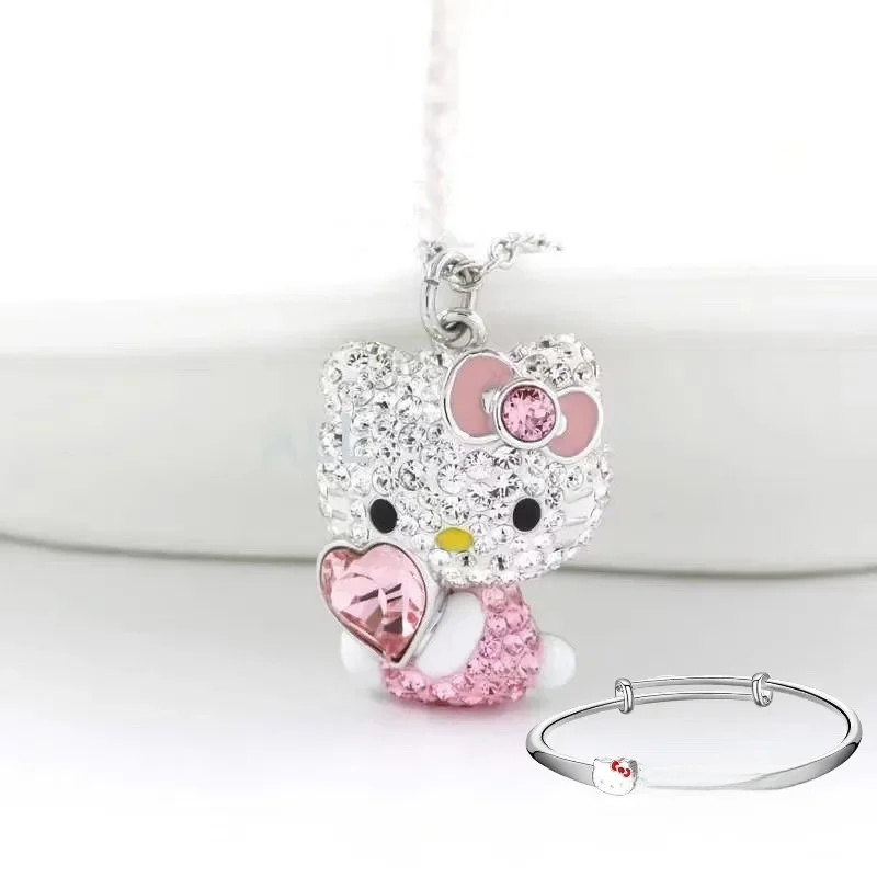Sanrio Hello Kitty Halskette Diamant Hello Kitty Anhänger Mädchen Mode Dekoration Schlüsselbeinkette